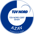 Logo des TÜV Nord in blau weiß als info, dass AET TÜV zertifiziert ist.