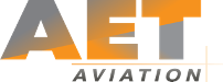 Logo der Firma AET in grau orange. AET Aviation ist ihr Partner für jegliche Airline Assessment Vorbereitungen und Tests